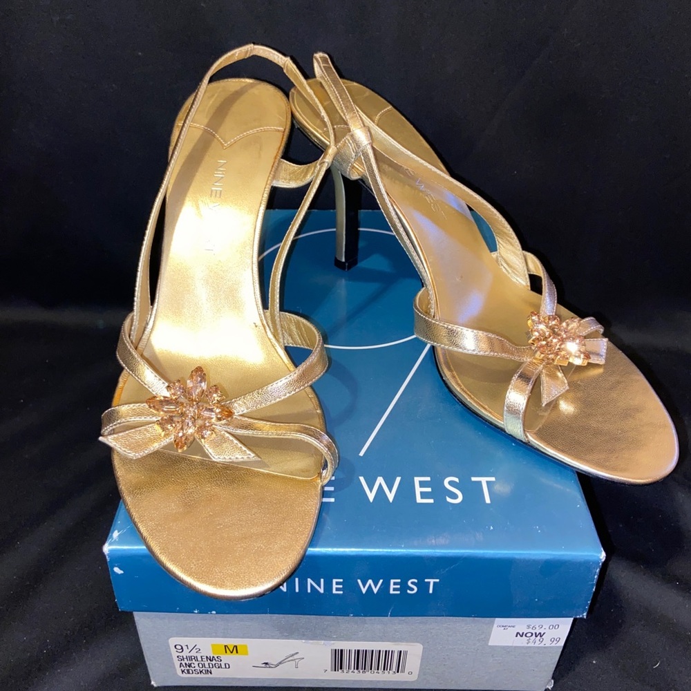 Gold Nine West Shirlenas Slingback Heels